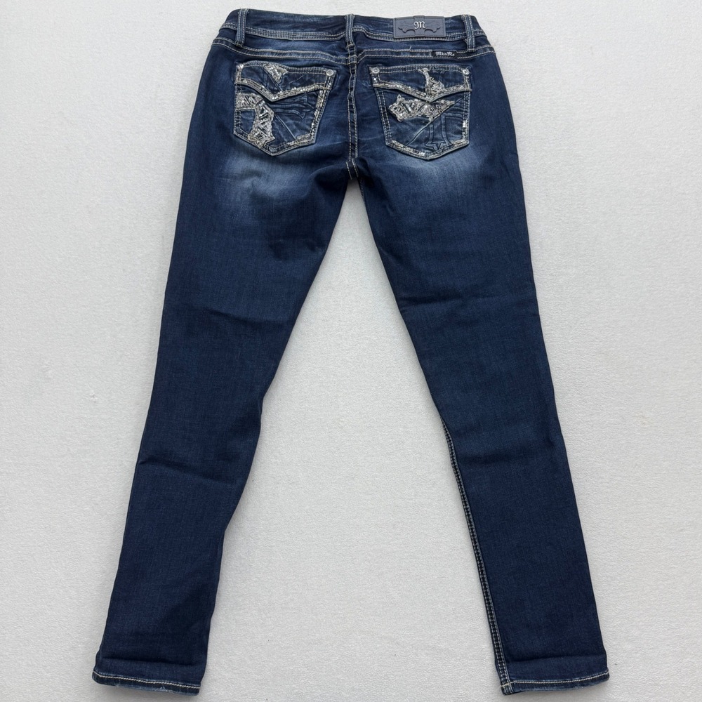 Miss Me Easy Skinny Jeans Womens 29 Dark Wash Mid Rise Embellished Sequin - Picture 6 of 8